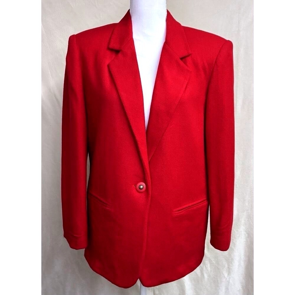 Vintage‎ Sag Harbor Red Wool Blazer Jacket Suit Womens 12 Academia Office Siren